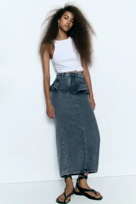 Jupe volantée en denim - Bleu denim foncé — photo 1