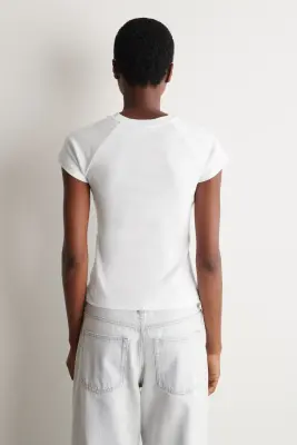 T-SHIRT SLIM À MANCHES RAGLAN EN COTON - BLANC — photo 3