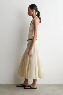 JUPE MIDI PLISSÉE EN COTON-LIN - IVOIRE — photo 2