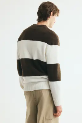 Pull Regular Fit - Vert kaki foncé/rayé — photo 2