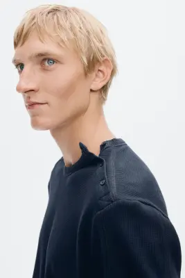 T-shirt Slim Fit en coton - Bleu foncé — photo 4