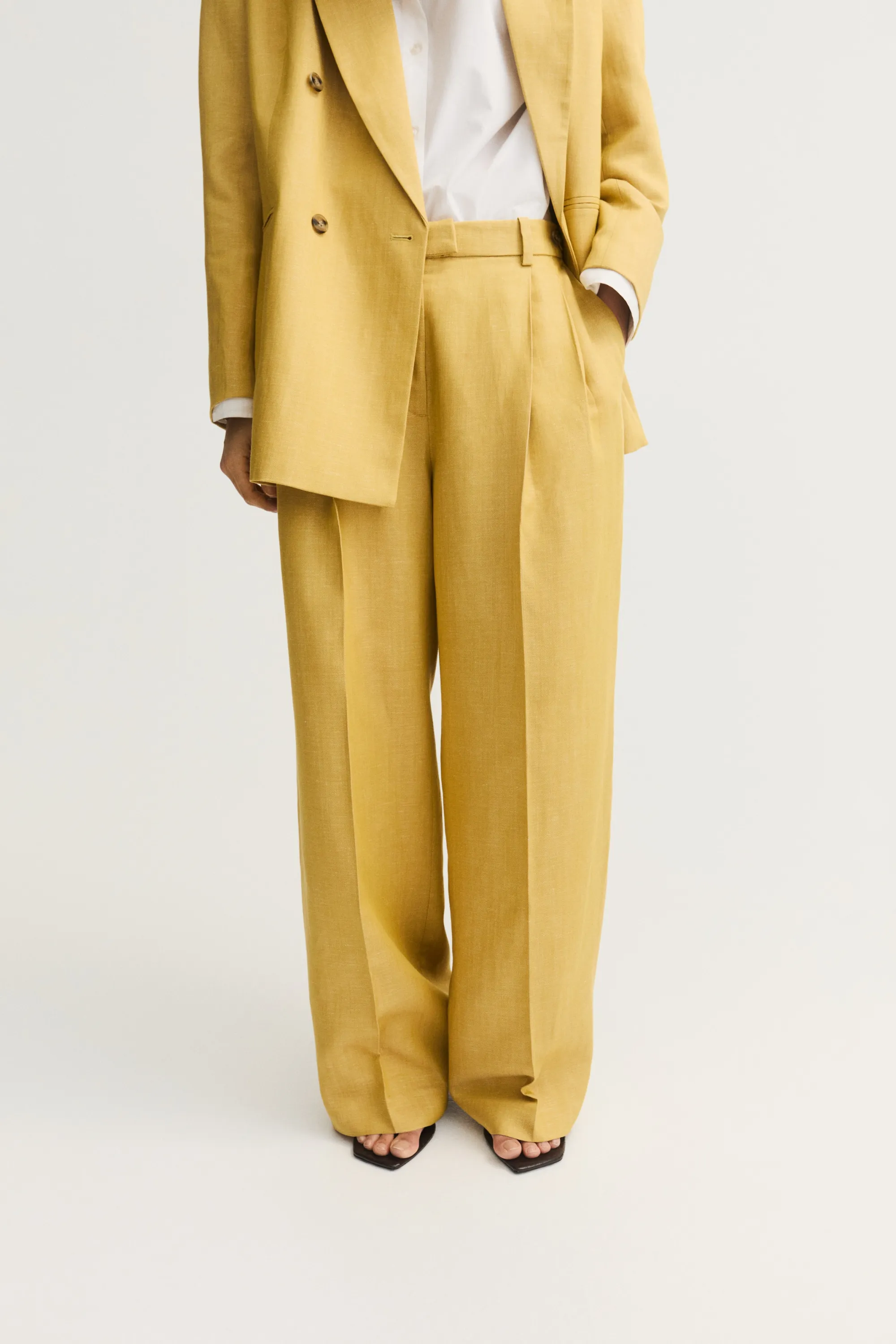 Pantalon chic en lin mélangé - Jaune moutarde
