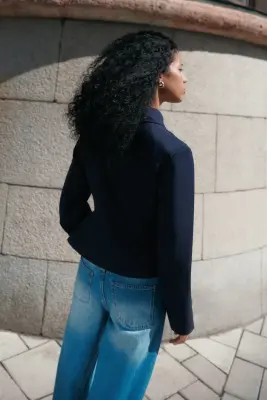 Veste en twill à fermeture croisée - Bleu marine — photo 4