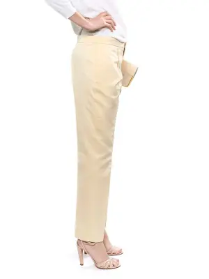 Pantalon droit en coton et soie beige champagne Px boutique 550€ Taille 38 — photo 3