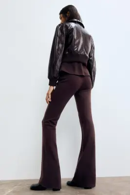Pantalon évasé en maille - Rouge prune — photo 3