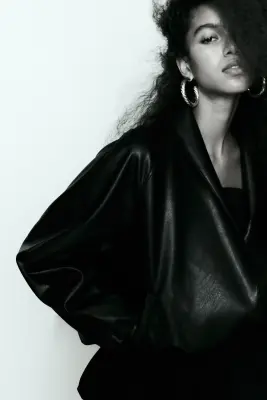 Veste en tissu enduit avec col châle - Noir — photo 1
