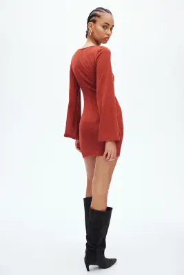 Robe avec détail à nouer - Rouge — photo 3