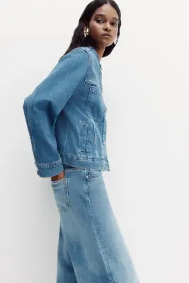 Veste Trucker sans col - Bleu denim — photo 3