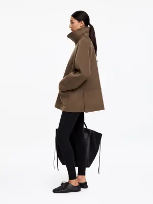 Veste en laine mélangée double face - Taupe foncé — photo 2