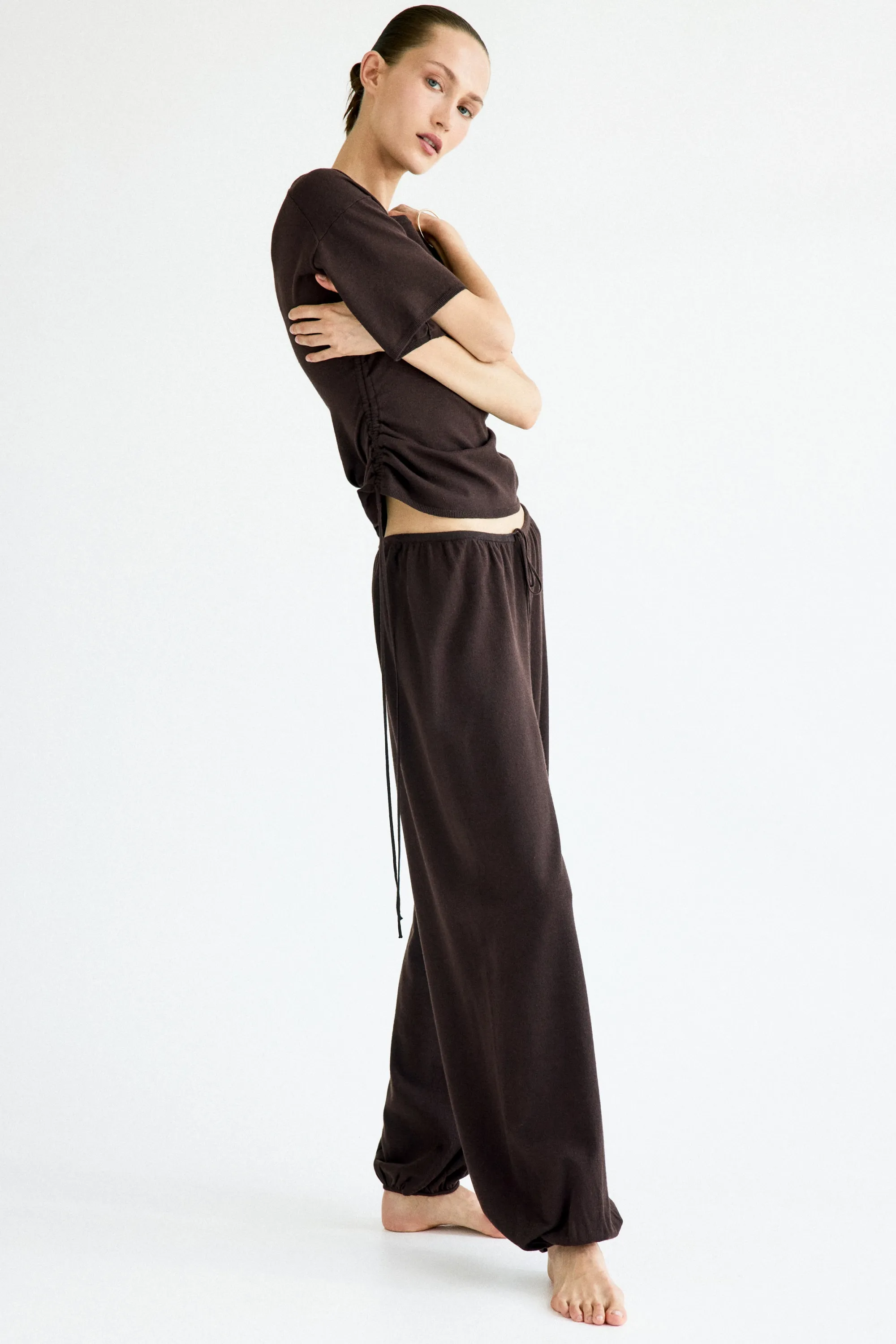 Pantalon ballon en maille fine - Marron foncé