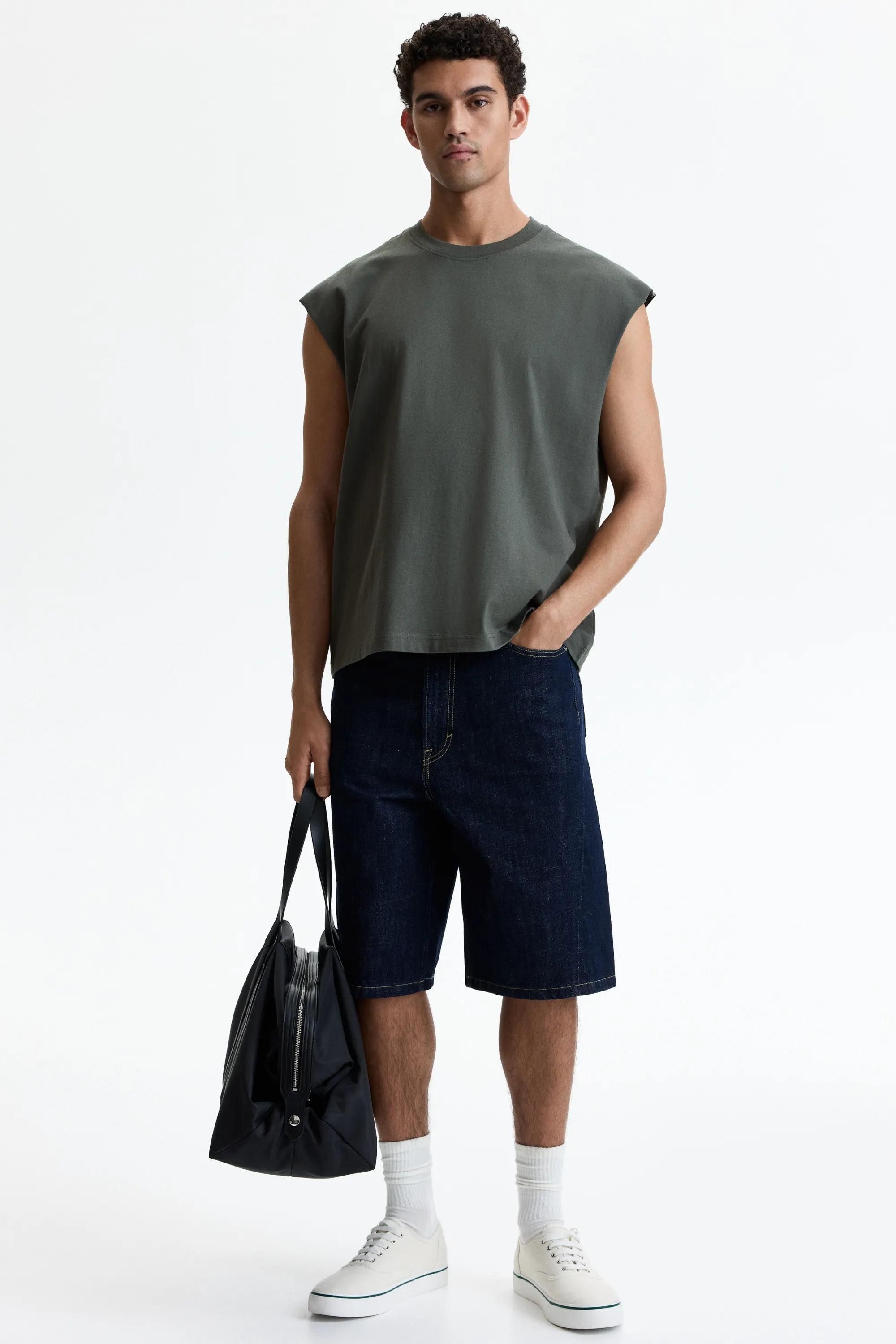 Débardeur Relaxed Fit en coton - Vert kaki foncé