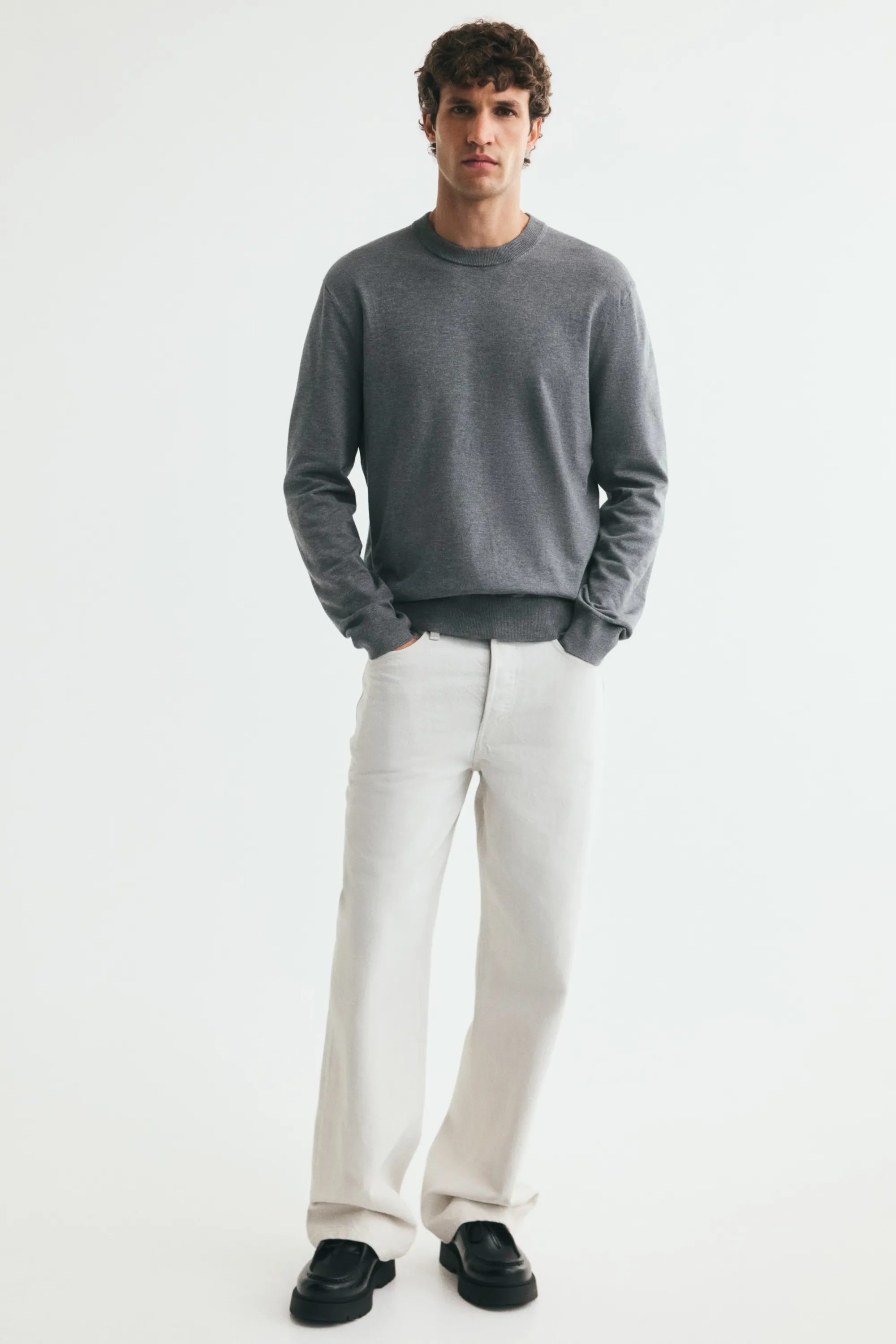 Pull Regular Fit en maille fine - Gris foncé chiné