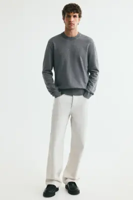 Pull Regular Fit en maille fine - Gris foncé chiné — photo 1