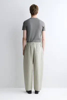 PANTALON BARREL DÉCONTRACTÉ EN LIN - VERT CLAIR — photo 4
