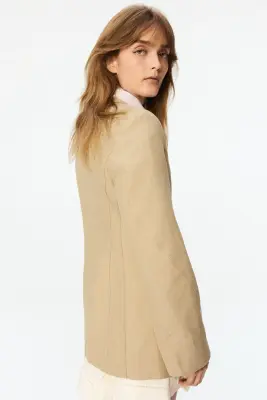 Blazer sablier en lin mélangé - Beige — photo 2