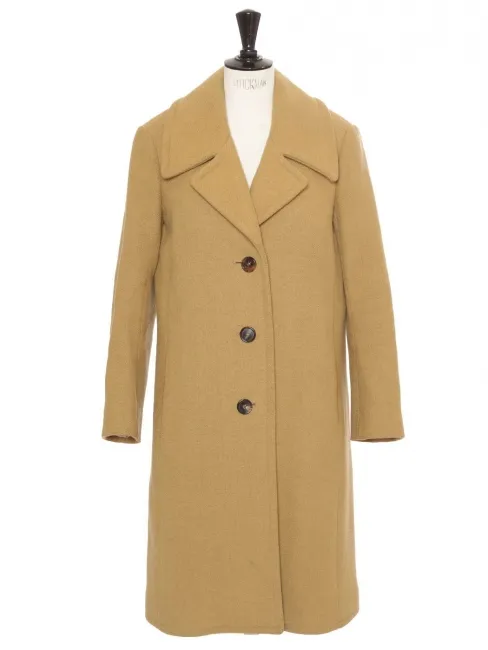 Manteau long en laine jaune moutarde kaki Prix boutique 3000€ Taille 38