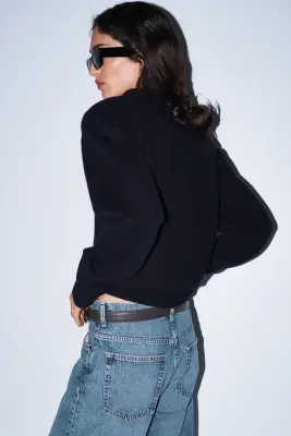 Pull en laine mélangée avec épaulettes - Bleu marine — photo 4