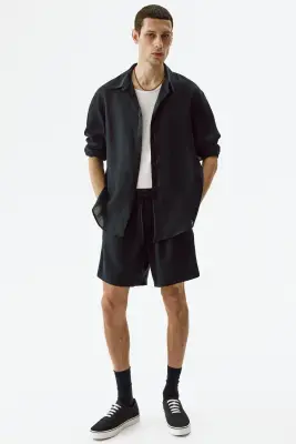 Chemise Relaxed Fit en lin - Bleu marine — photo 2