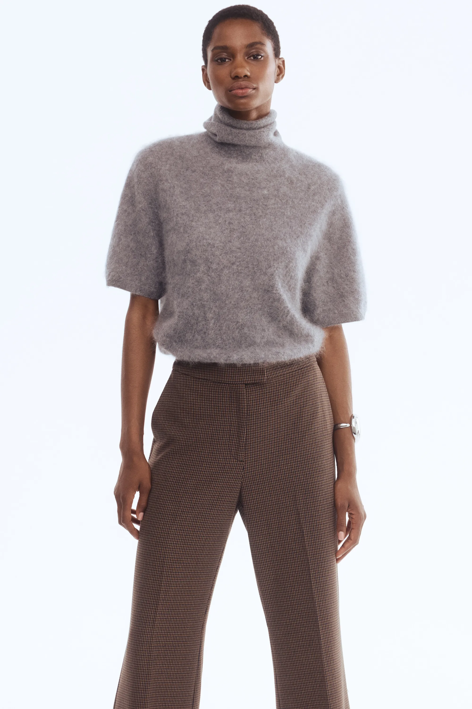 Pantalon bootcut - Beige/motif pied-de-poule