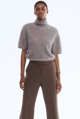 Pantalon bootcut - Beige/motif pied-de-poule — photo 1