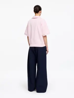 Sweat polo en tissu éponge - Rose poudré — photo 1