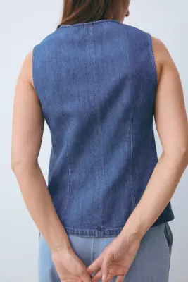 MAMA Gilet sans manches à nouer en denim - Bleu denim — photo 2