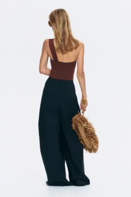 Maillot de bain asymétrique paddé - Marron foncé — photo 3