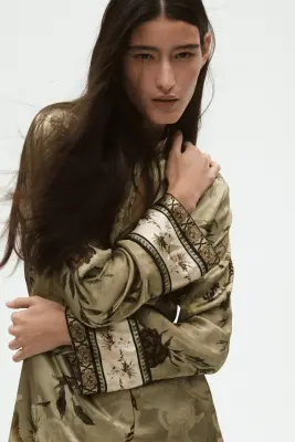 Robe en tissu jacquard avec fente goutte d'eau - Vert ancien/motif — photo 2