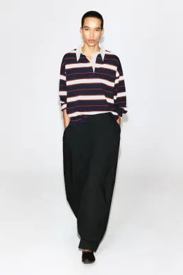 POLO RUGBY RAYÉ EN COTON - BLEU MARINE / ROUGE / RAYURES — photo 1