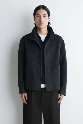 VESTE À COL CHEMINÉE EN LAINE DOUBLE FACE - GRIS ANTHRACITE CHINÉ — photo 2