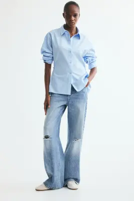 Chemise cintrée en popeline - Bleu clair — photo 1