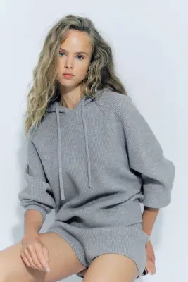 Pull à capuche en maille côtelée - Gris chiné — photo 2