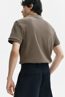 Polo Slim Fit en maille gaufrée - Taupe foncé — photo 3