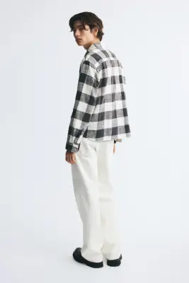 Chemise Relaxed Fit en coton - Blanc/carreaux — photo 2