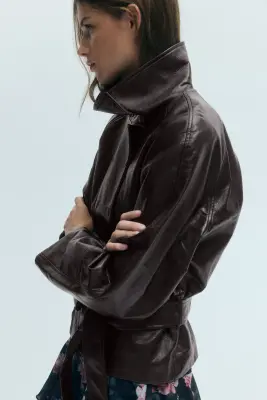 Veste croisée en tissu enduit - Marron foncé — photo 4