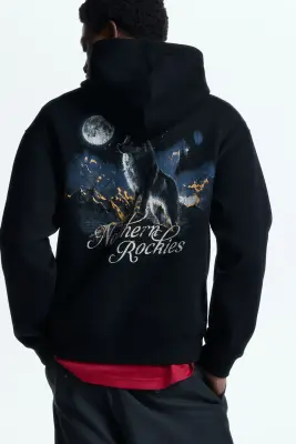 Hoodie imprimé Relaxed Fit - Noir/Northern Rockies — photo 3