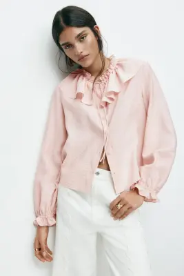Blouse volantée - Rose poudré — photo 1