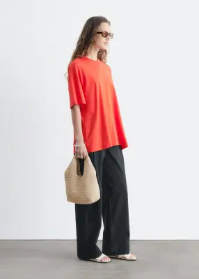 T-shirt oversize en coton - Rouge vif — photo 4