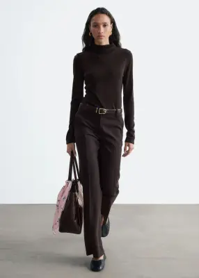 Pantalon évasé à plis marqués - Marron foncé — photo 1