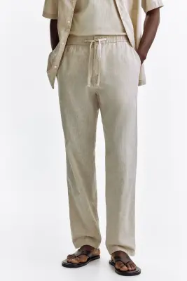 Pantalon Regular Fit en lin mélangé - Crème — photo 2