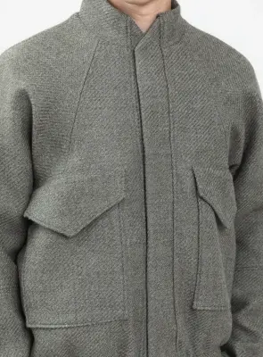 Bomber Jacket with Origami Collar in Clay 100% Italian Wool — photo 2