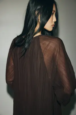 Robe maxi plissée - Marron foncé — photo 3