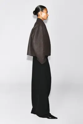 BLAZER OVERSIZE COURT EN MÉLANGE DE LAINE BOUILLIE - CAMEL CHINÉ — photo 5