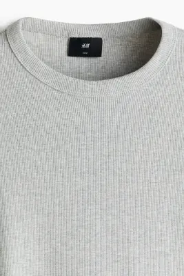 T-shirt côtelé Slim Fit - Gris clair chiné — photo 5