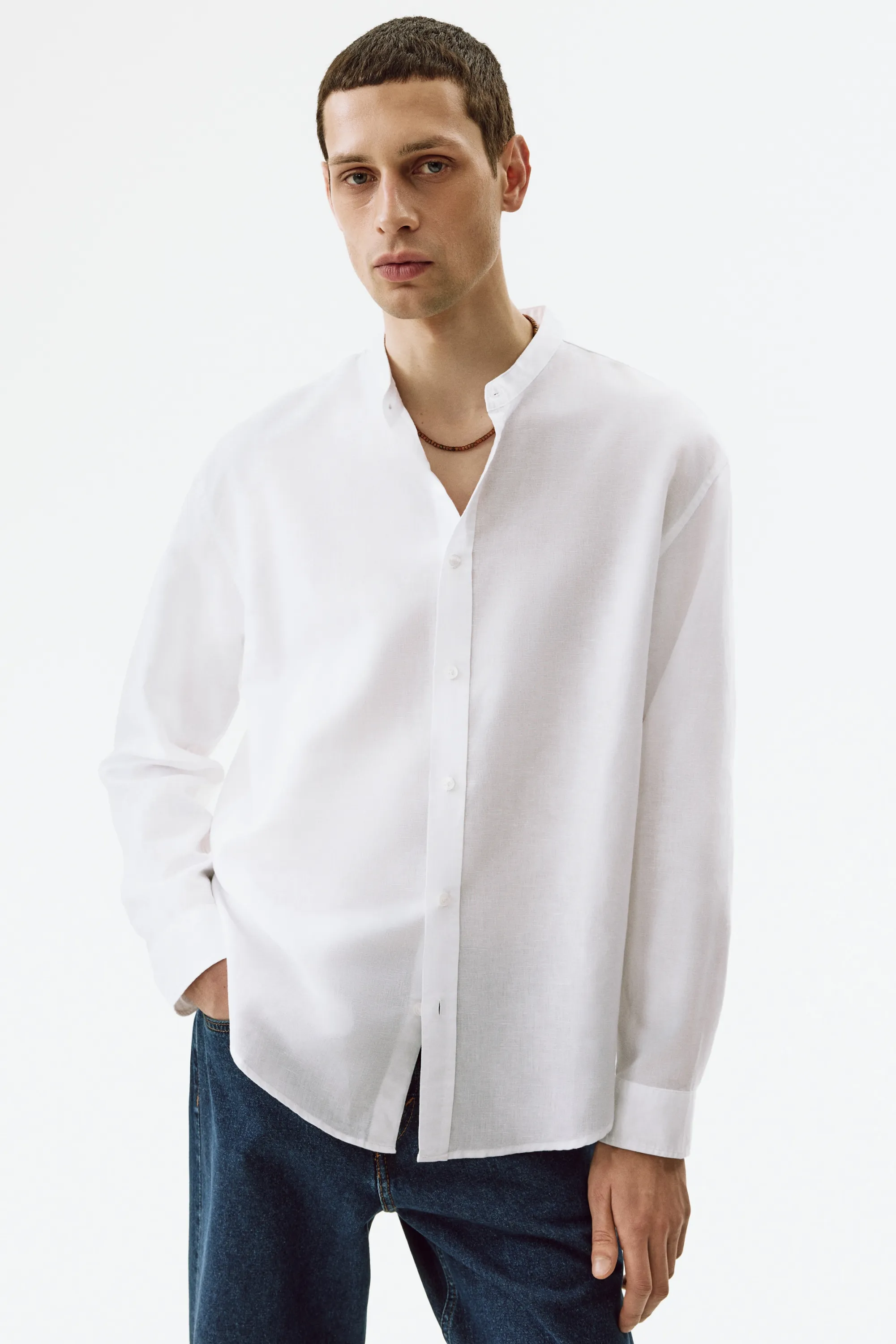 Chemise Relaxed Fit en lin mélangé - Blanc