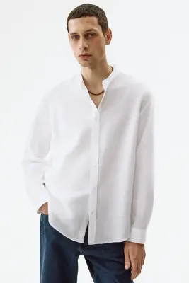 Chemise Relaxed Fit en lin mélangé - Blanc — photo 1