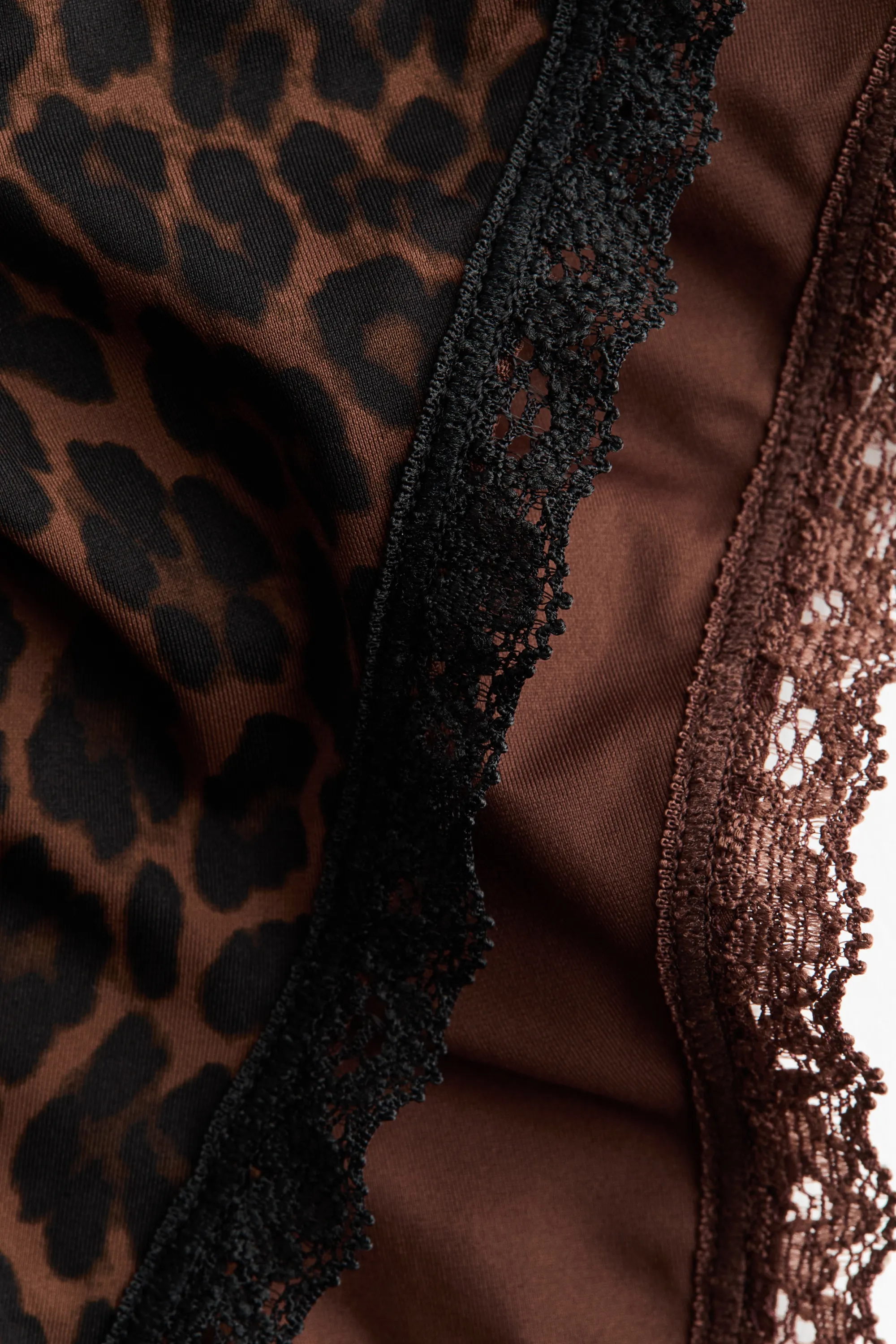 Lot de 3 strings Tanga en microfibre - Marron foncé/imprimé léopard