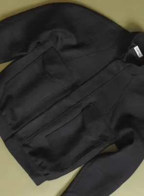 Bomber Jacket with Origami Collar in Black 100% Italian Wool — photo 2