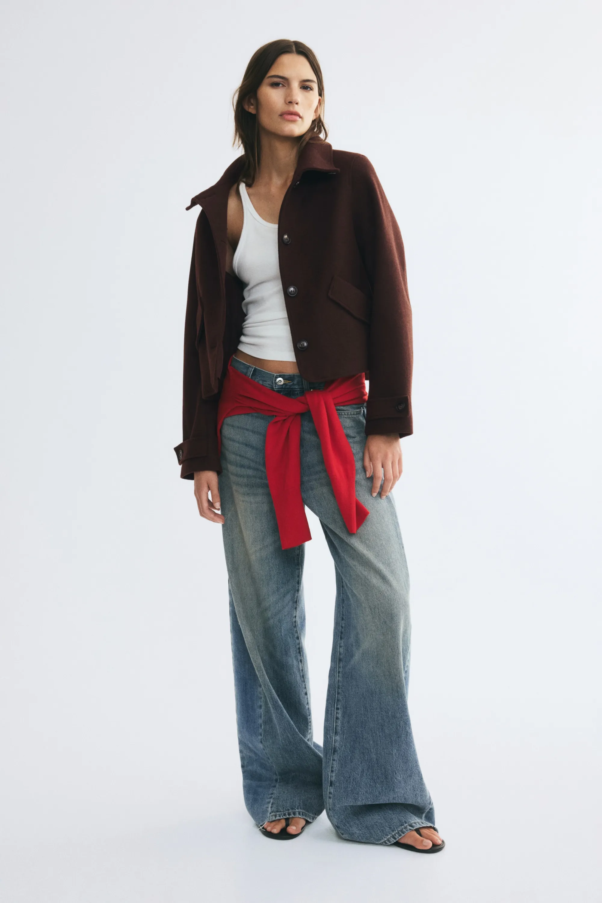 Veste courte avec col entonnoir - Marron foncé