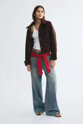 Veste courte avec col entonnoir - Marron foncé — photo 1